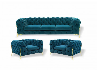 Chesterfield Design Bankstel 3+1+1 Zitsbank Couch Stoffering Set
