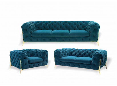 Luxe Chesterfield gestoffeerde fluwelen bankstel 3+2 zits bankstel set garnituur