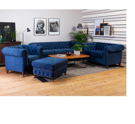 Luxe Chesterfield designerbanken Lederen bank Textielstof xxl grote banken 3-delig