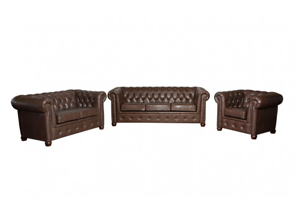 Ledersofa Bank Bankstel Set 3+2 zits bankstel Ontwerpbank Chesterfield