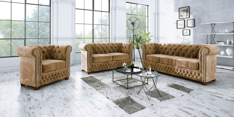 Chesterfield textiel ontwerp luxe bankstel bank bank stof 3+1 zits nieuw