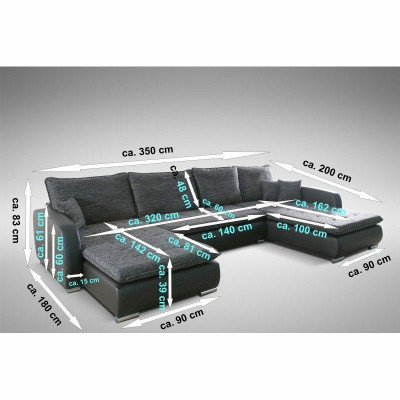 Ontwerp hoekbank Bank Elena Bedfunctie Bank Bekleding Zit Hoekbanken XXL Nieuw