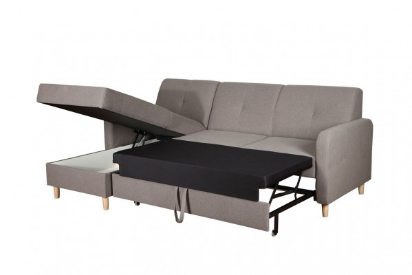 Hoekbank L-vorm Bank Bank Ontwerp Bekleding Modern Textiel Slaapfunctie Grijs Stof