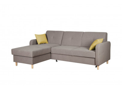 Hoekbank L-vorm Bank Bank Ontwerp Bekleding Modern Textiel Slaapfunctie Grijs Stof