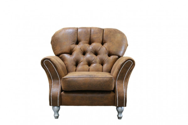 Ontwerp fauteuil 1-zitplaats Bruin Textiel Luxe Club Loung bank Tv Chesterfield.