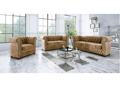 Ontwerpbank 3-zits Chesterfield stoffen bank gestoffeerde banken textielbanken nieuw