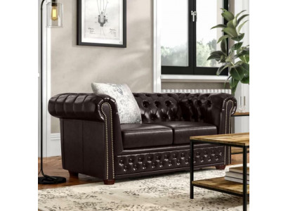 Design Bank 2-zits Bank Chesterfield Bekleding Set Leer Textiel Nieuw