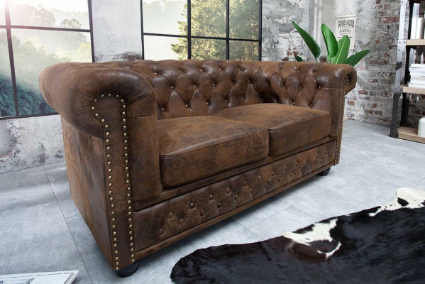 Chesterfield stoffen bank 2-zitsbank bruin tweezitter