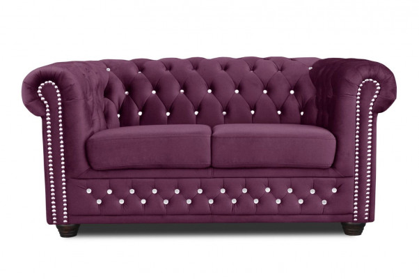 Chesterfield stoffen bank gestoffeerd met textiel, 2-zits, paars.