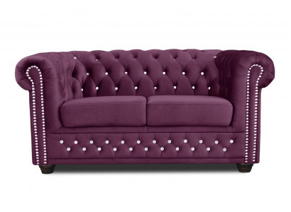 Chesterfield stoffen bank gestoffeerd met textiel, 2-zits, paars.