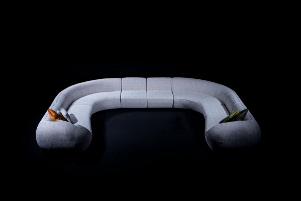 Villa bank hoekbank L-vorm design gestoffeerde bank stijl textiel woonlandschap grijs