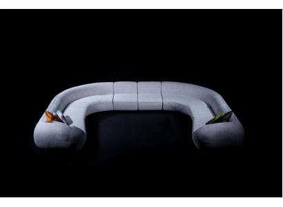 Villa bank hoekbank L-vorm design gestoffeerde bank stijl textiel woonlandschap grijs