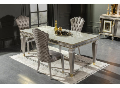 Eetkamer set Wit Eettafel Metaal Luxe 4x Stoelen Elegant Design Nieuw 5-delig.