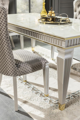 Eetkamer set Wit Eettafel Metaal Luxe 4x Stoelen Elegant Design Nieuw 5-delig.