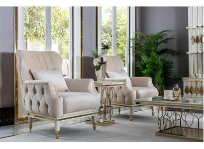 Fauteuil Chesterfield meubel tafelset 2x eenzitter set bank bank 3-delig.