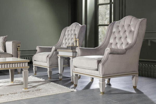 Moderne Chesterfield Luxe meubels - 3-delig set met fauteuil en bijzettafel.