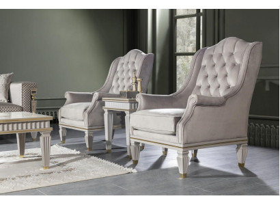 Moderne Chesterfield Luxe meubels - 3-delig set met fauteuil en bijzettafel.