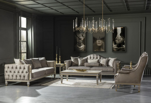 Moderne Chesterfield Luxe meubels - 3-delig set met fauteuil en bijzettafel.