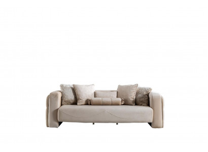 Sofa 3 zits Beige Meubels Woonkamer Chesterfield Bekleding Stof Luxe Nieuw