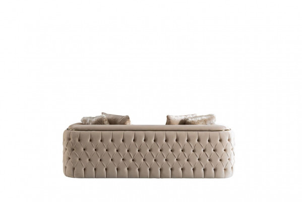 Sofa 3 zits Beige Meubels Woonkamer Chesterfield Bekleding Stof Luxe Nieuw