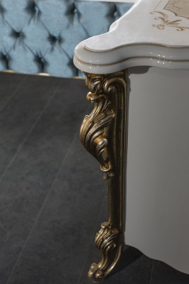 Klassieke Chesterfield Bed Slaapkamer Set Blauw 2x Nachtkastjes Goud 3-delig.
