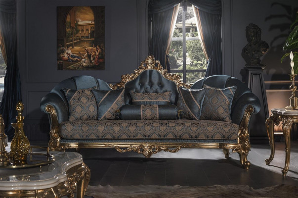 Bankstel 3-zits Blauw gestoffeerde bank Woonkamer Elegant ontwerp Klassieke luxe Nieuw