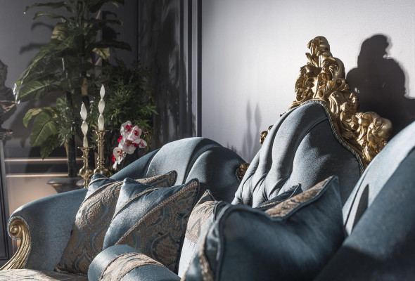 Bankstel 3-zits Blauw gestoffeerde bank Woonkamer Elegant ontwerp Klassieke luxe Nieuw