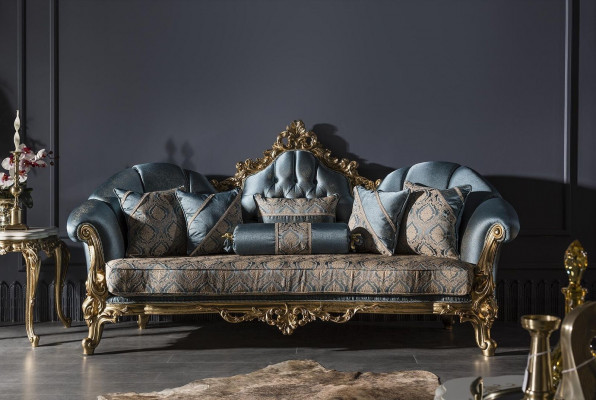 Bankstel 3-zits Blauw gestoffeerde bank Woonkamer Elegant ontwerp Klassieke luxe Nieuw