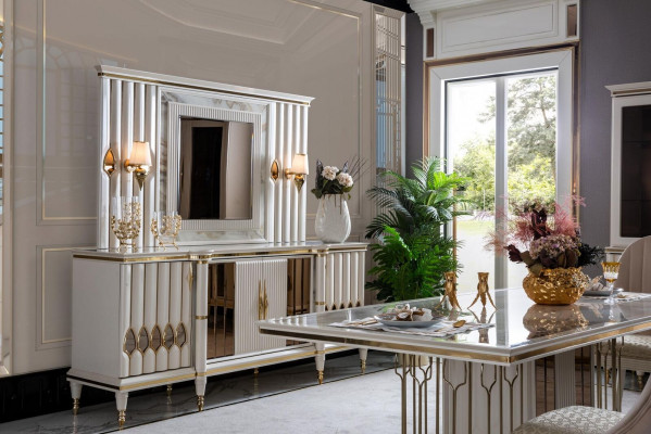 Eetkamer set Wit Eettafel Mooi 4x Stoelen Modern Elegant Ontwerp Nieuw 5-delig.