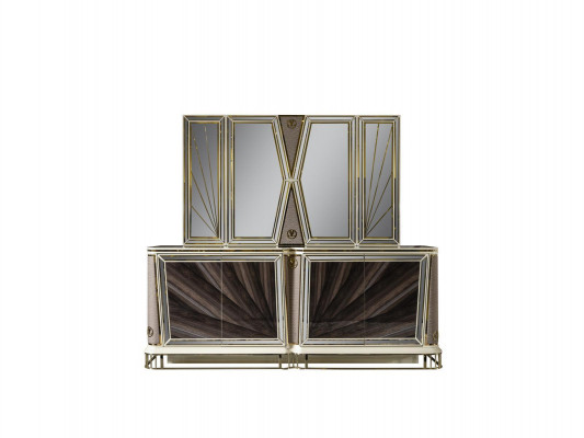 Eetkamer Set Goud 4x Stoelen Eettafel Commode Spiegel Design 7-delig.