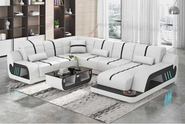 Moderne bankstel U-vormige hoekbank designbank wit kunstleer