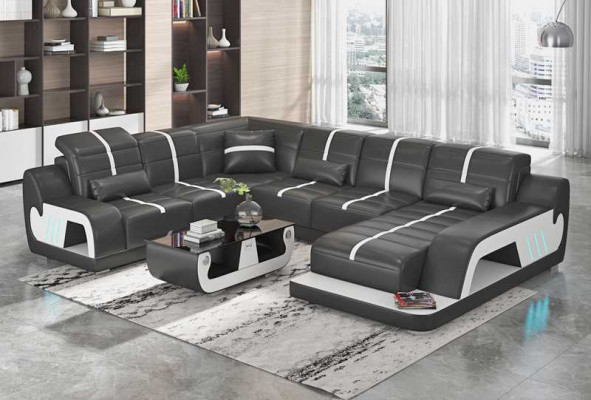 Moderne bankstel U-vormige hoekbank designbank wit kunstleer