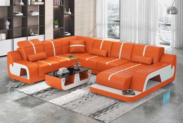 Moderne bankstel U-vormige hoekbank designbank wit kunstleer