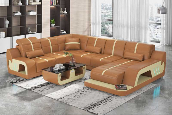 Moderne bankstel U-vormige hoekbank designbank wit kunstleer