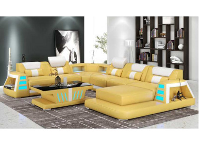 Bank Hedendaags Hoekbank U-vorm Geel Woonlandschap Leren Bank Sofa