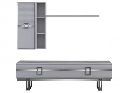 Moderne woonkamer wand bestaat uit 4 delen in exclusief wit woonkamermeubilair.