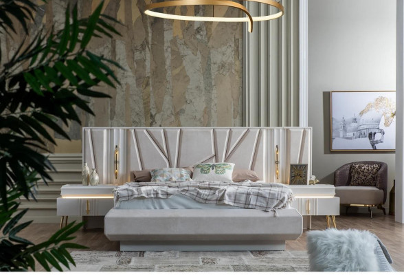 Slaapkamer Set Luxe Compleet Bed +2x Nachtkastjes 3-delig Modern Set