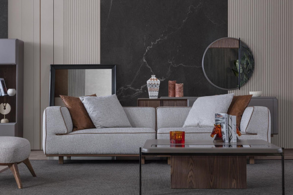 Sofa 4-zits design bankstellen bekleding grijs textiel relax zitmeubelen 272cm xl