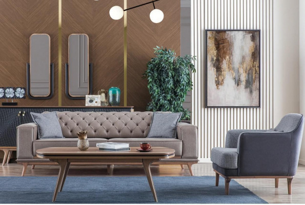 Luxe modern woonkamerset 4-delig. 4-zits fauteuil salontafel meubel Nieuw
