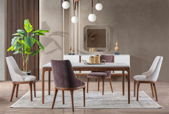 Luxe eetkamerset Eettafel 4x stoelen Dressoir Spiegel 7-delig Modern