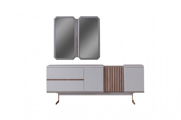 Exclusieve eetkamer dressoir 2x spiegel stijl commode 210cm hout 3-delig