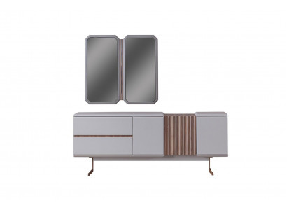 Exclusieve eetkamer dressoir 2x spiegel stijl commode 210cm hout 3-delig