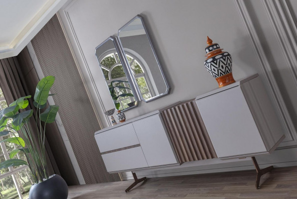 Exclusieve eetkamer dressoir 2x spiegel stijl commode 210cm hout 3-delig