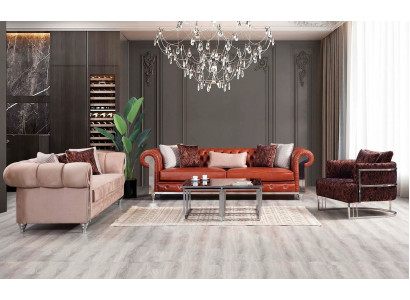 Chesterfield bankstel, driezits, bruin bankstel, gestoffeerde bank   Chesterfield bankstel, driezits, bruine bank, gestoffeerde bank