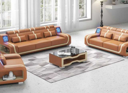 Woonkamer Compleet leren bankstel Bankstel Bankstel Bruin 3-delig
