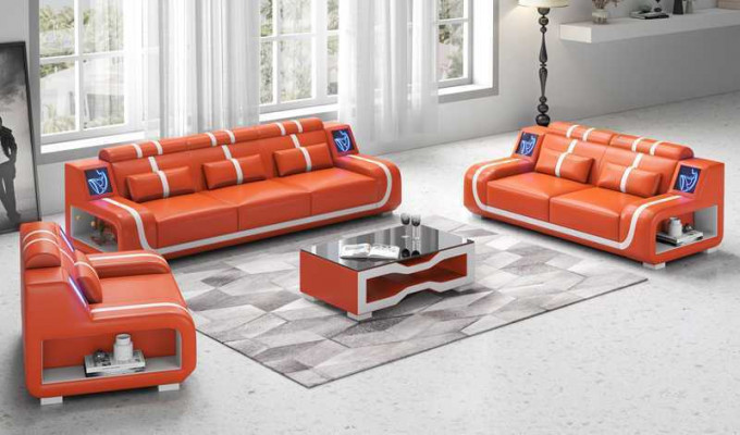 Woonkamer Compleet leren bankstel Bankstel Bankstel Bruin 3-delig