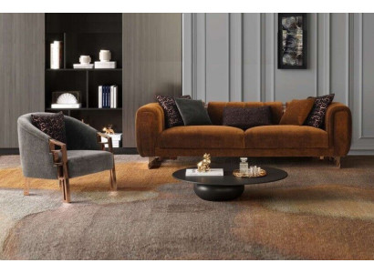 Bankstel driezitter fauteuil bruin stoffen bankstel set complete bankstellen