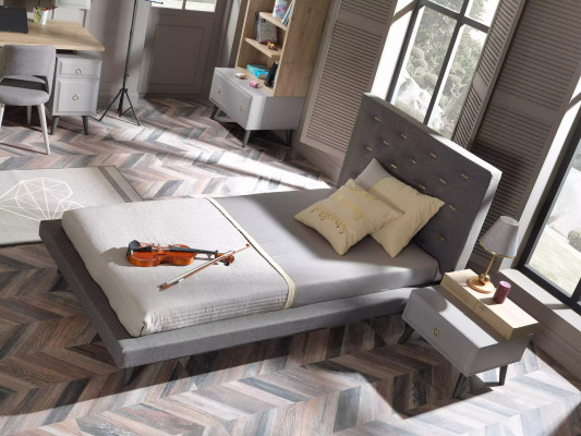 Bed 100 cm Bedframes Bed frame Children's bed Youth bed Fabric Gray