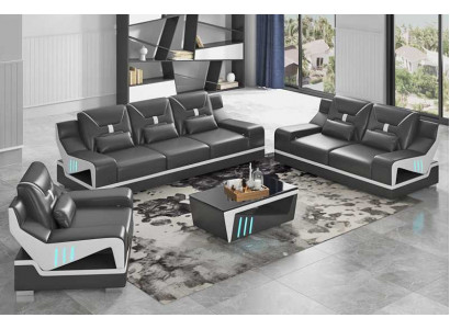 Luxe bankstel complete bankstel zwart kunstleer bankstel 321