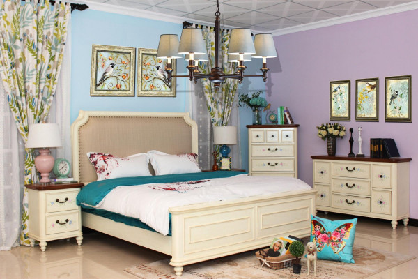 Bed 2x nightstand 3 pieces. Bedroom set design modern luxury classic group